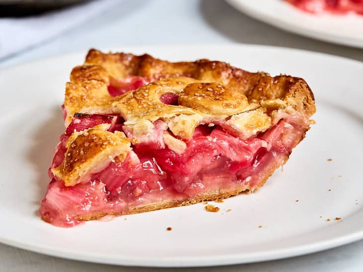 Slice of fresh rhubarb pie
